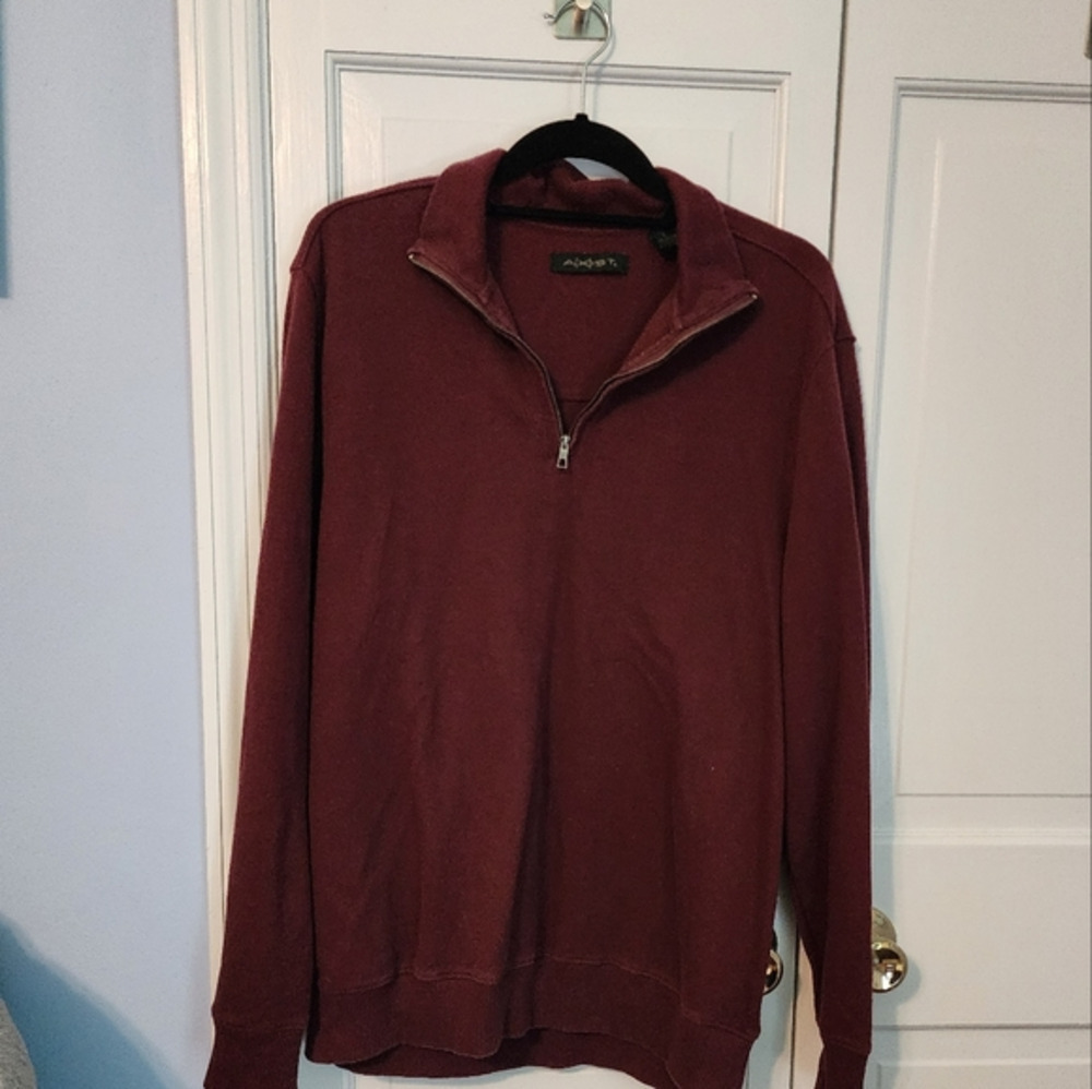 Maroon Pullover Top Zip Male Pullover Sweatshirt Sweater. L